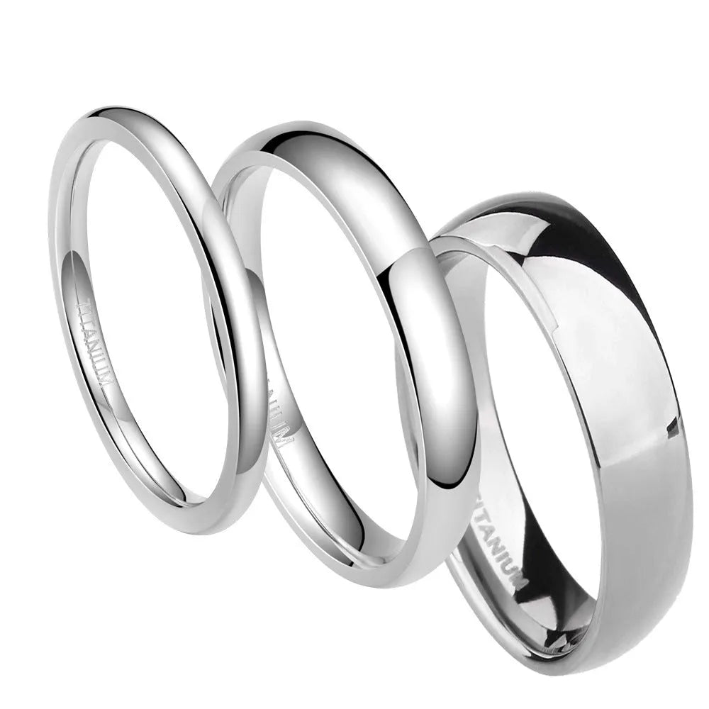 Silver titanium steel ring showing three width options: 2mm, 4mm, and 6mm bands