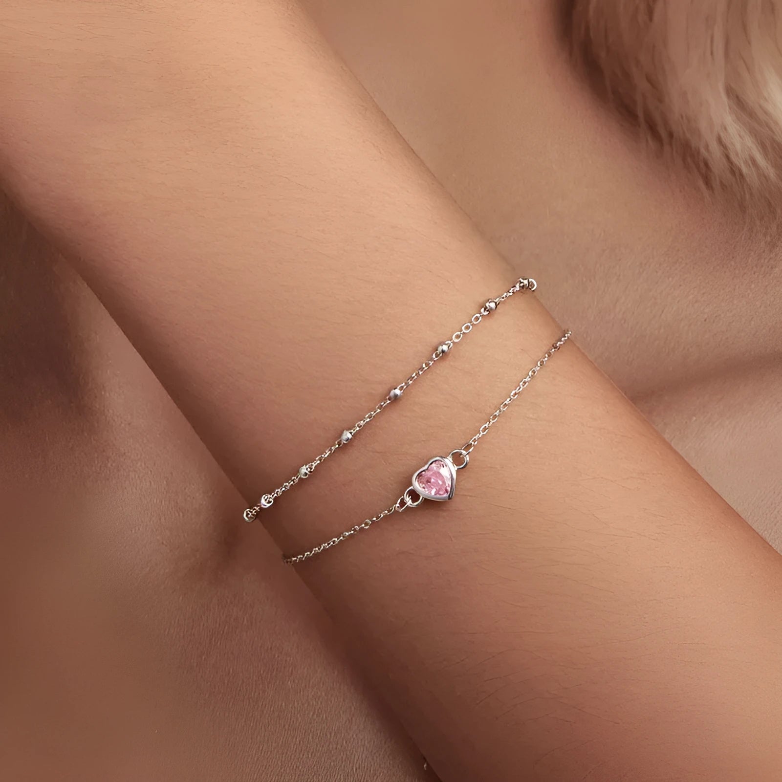 925 sterling silver bracelet with heart pendant and adjustable chain for women