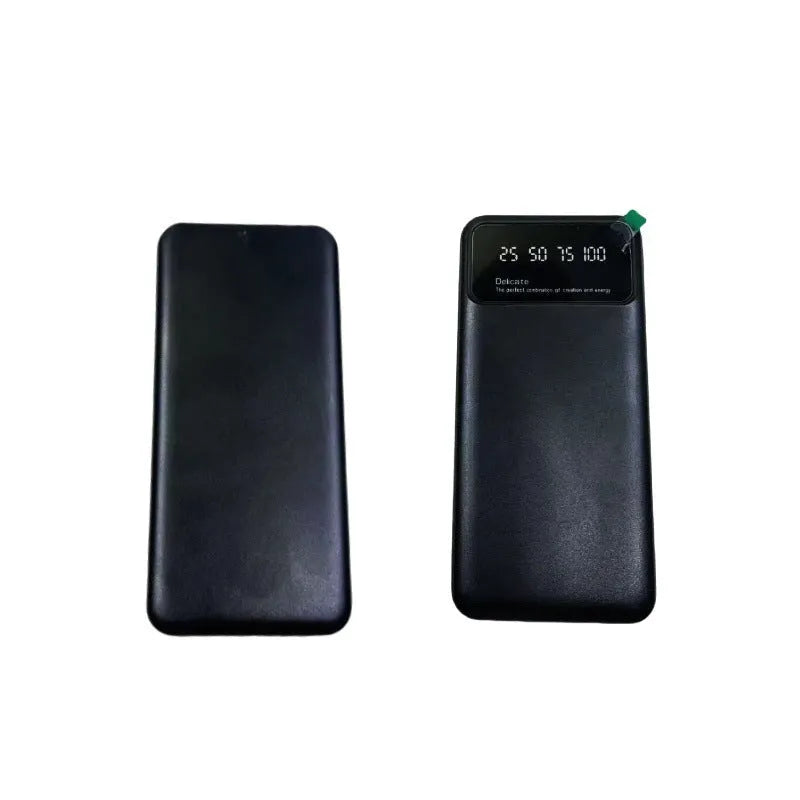 Ultra-thin black plastic power bank with 10000mAh capacity and compact design