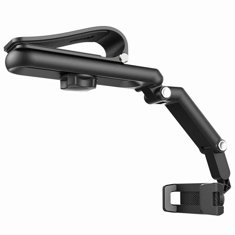 Car multi-function mobile phone bracket in black and green clip mounted on dashboard