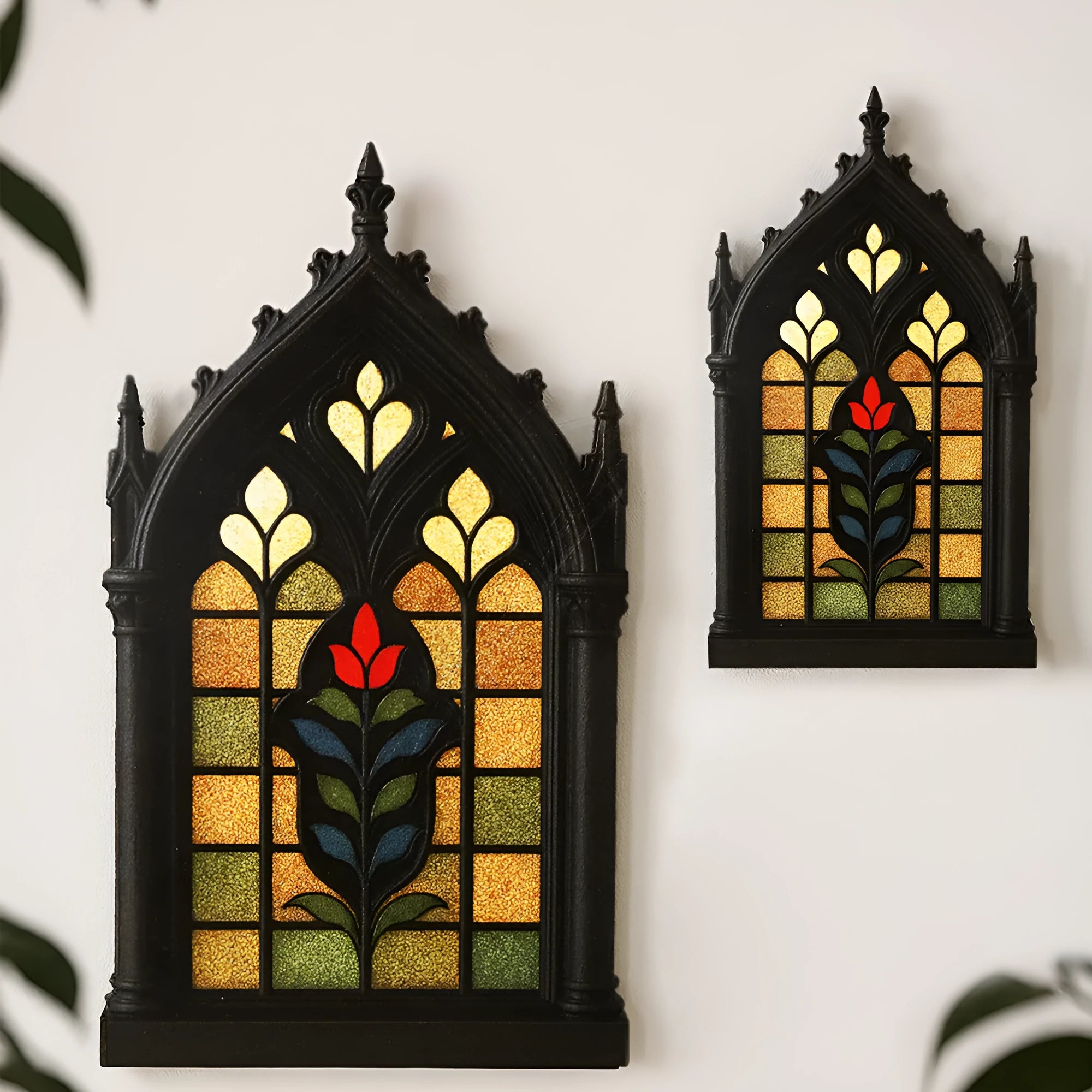 Black wooden gothic door frame wall mounted storage rack with three size options small medium large