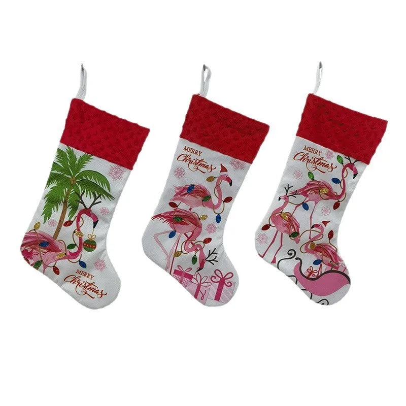 Flamingo themed cloth Christmas stocking with American style design, 46cm length
