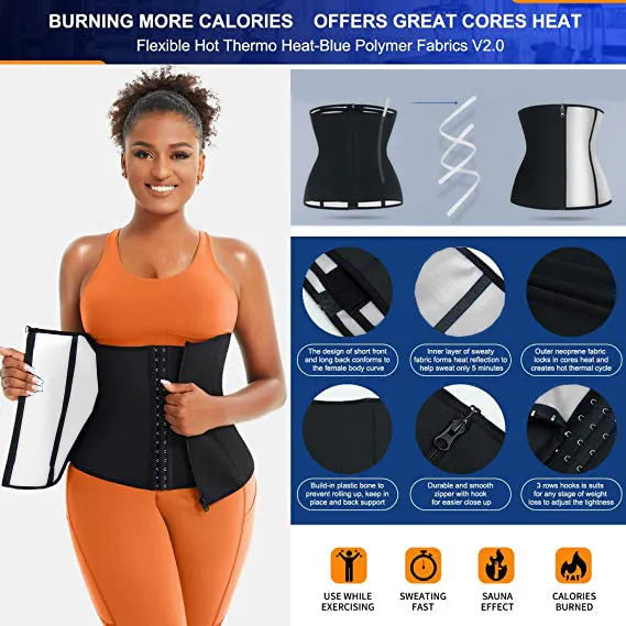 A neoprene sports waist shaping belly belt with an adjustable strap, shown in blue and silver colour options.