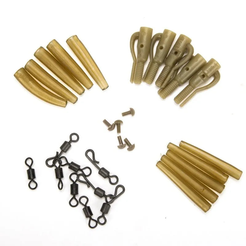 European carp fishing accessory set with 30 pieces including anti-winding pipes, threaded hoses, rotation fittings and screws