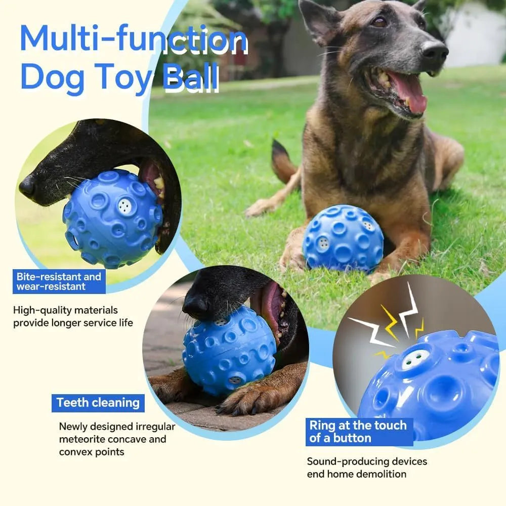 Durable natural rubber dog chew toy ball in assorted colours with a textured surface.