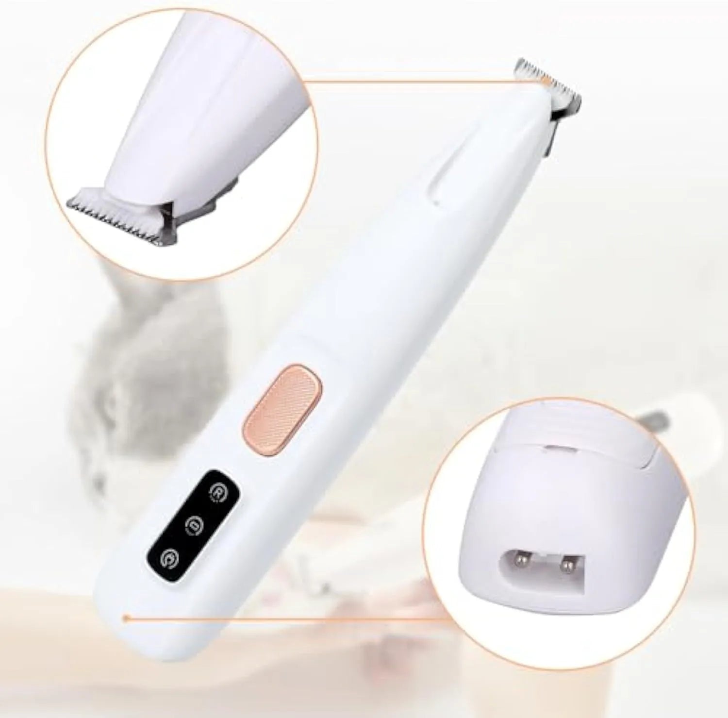White electric dog paw trimmer with LED light, rechargeable, compact 17.7cm size, for trimming pet paw fur