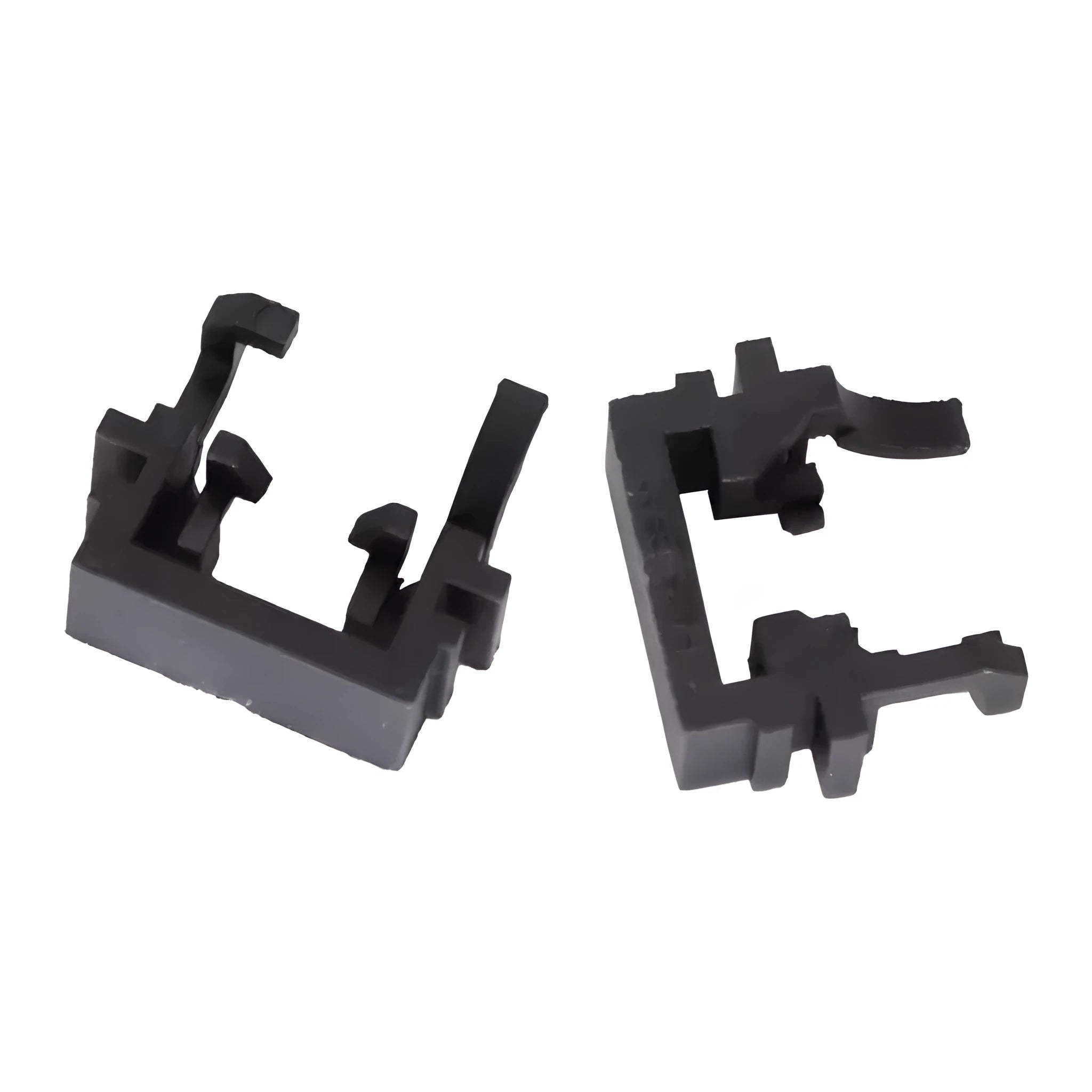 Black plastic LED headlight adapter holder for Ford cars, shown next to a ruler for scale.