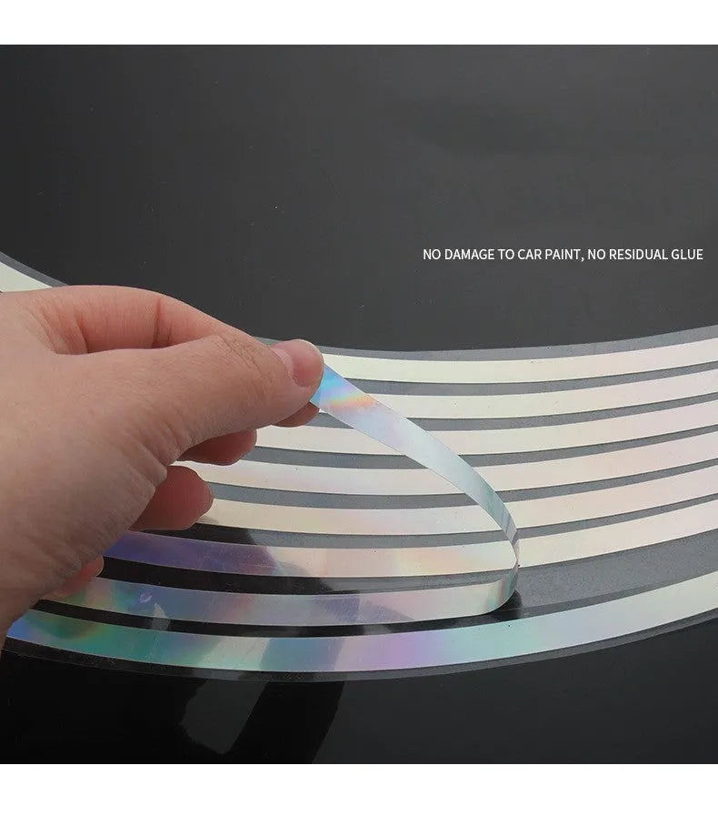 Set of 16 car motorcycle wheel hub waterproof laser reflective stickers in 0.8cm width PET material
