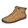 Retro high-top casual leather boots with frosted finish and round toe in beige