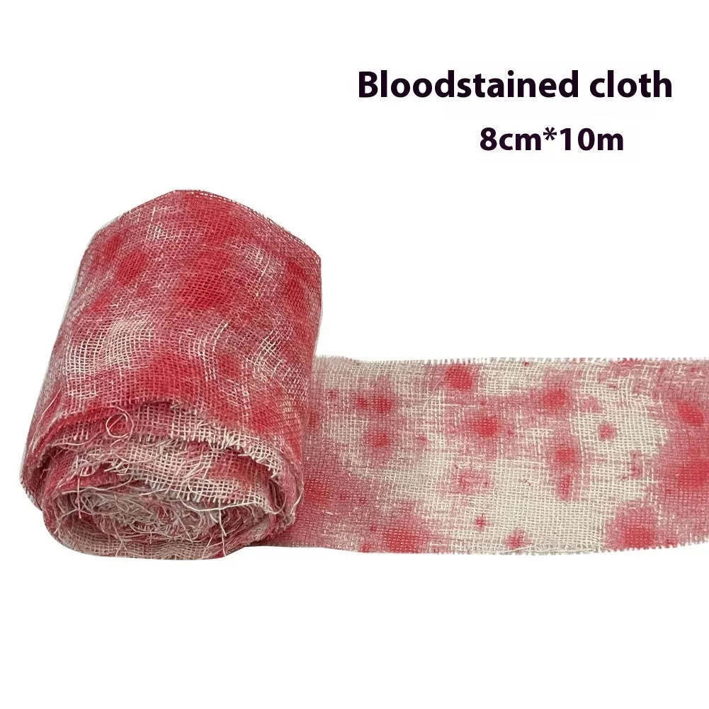 Roll of Halloween bloody red polyester gauze bandage with horror style for costume use