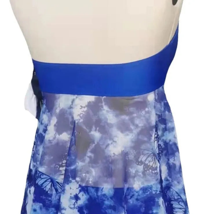 Women's blue spandex bikini swimsuit set with European and American style briefs top and bottom
