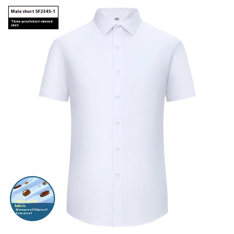 Men's slim fit waterproof bamboo fibre business shirt with square collar.