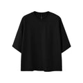 Men's sand grey loose-fit short sleeve t-shirt on a hanger.
