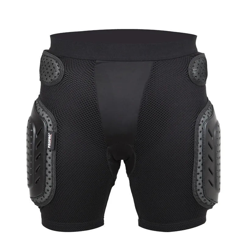 Black cycling hip pad protective pants with integrated protection for multi-sport use