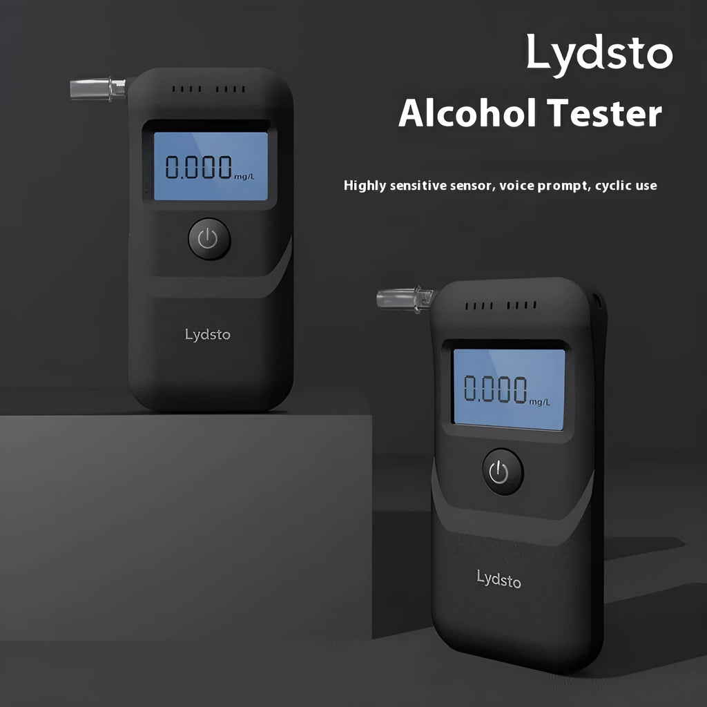 Black household alcohol breath tester with LED indicators, model HD-JJCSY01