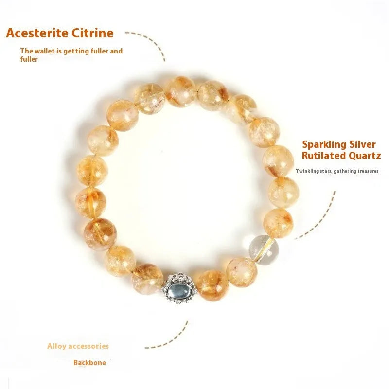 Citrine crystal geometric bracelet with 10mm beads in unisex design