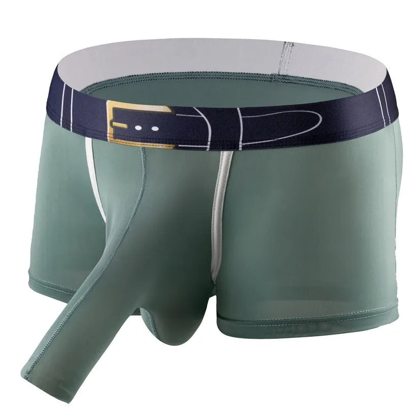 Men's solid colour Ice Silk boxers in grey, black, green, sapphire blue, sky blue and blue colours