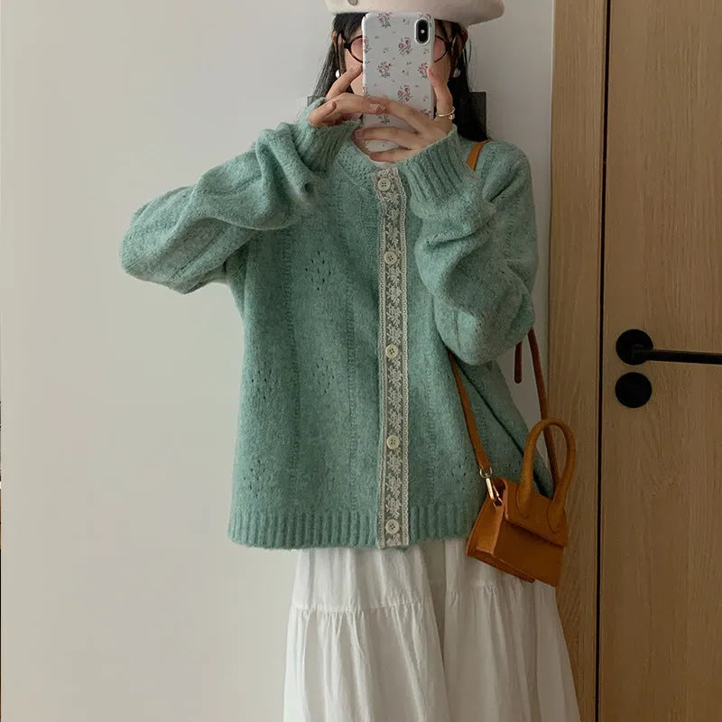 Korean artistic retro sweater coat in viscose fibre fabric with loose free-size fit