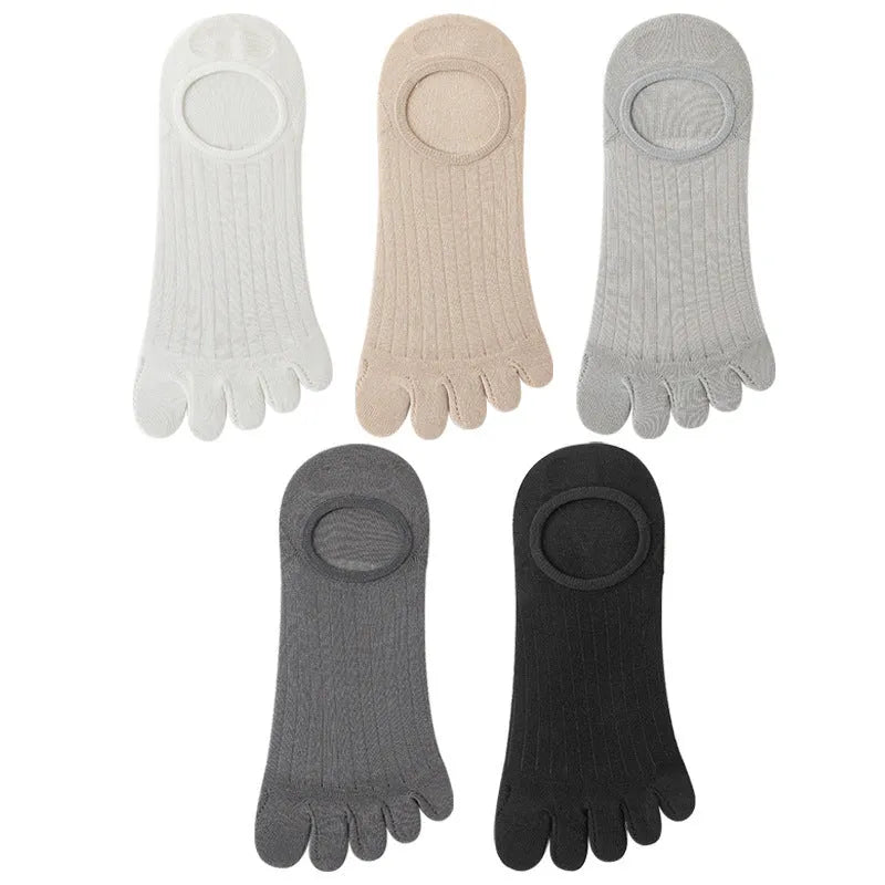 Modal cotton five-finger boat socks in solid colours including black, dark grey, khaki, light grey and white