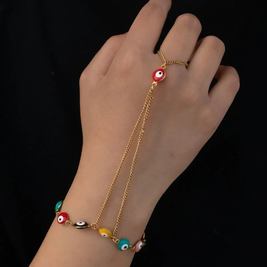 Women's titanium steel round eyes lucky mitten-type bracelet in colourful finish with electroplated coating