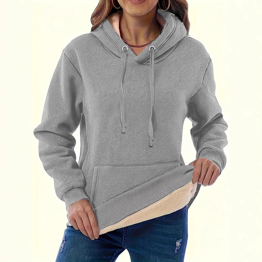 Women's loose fit hooded sweater with 3D pattern in thick polyester fabric