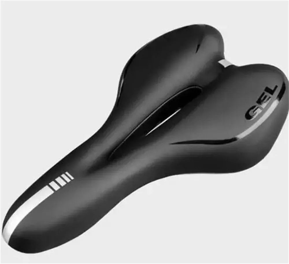Thickened bicycle saddle cushion with PU leather cover, installation tools, and waterproof accessory