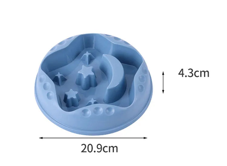 Moon Star Wings slow feeder dog bowl in blue colour with raised centre and non-slip base.