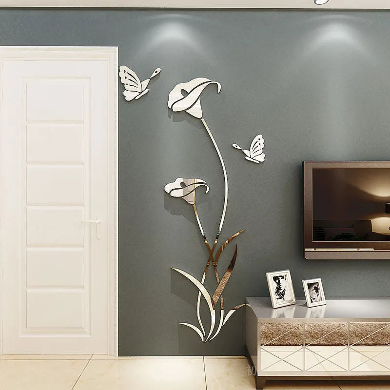 Three-dimensional acrylic lily wall sticker in pink colour showing stereo depth and petal detail