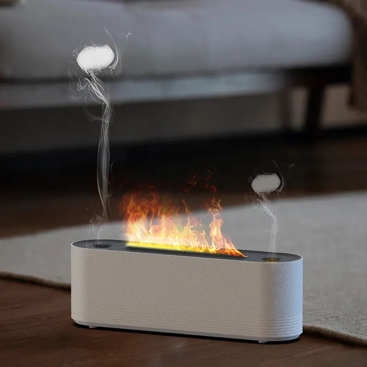 Flame Air ultrasonic humidifier and aroma diffuser with LED lights in black plastic housing