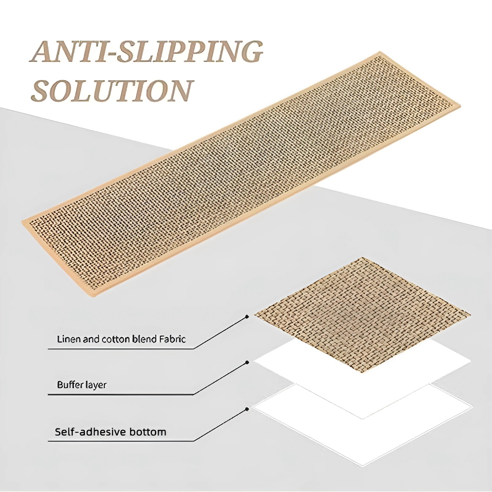 Japanese-style solid colour stair mat with rubber or adhesive bottom in camel or black gold on a step.