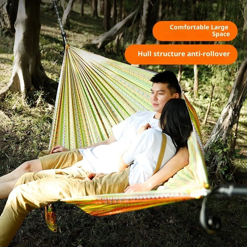 Parachute cloth printing park camping hammock in bohemian yellow and blue, 260x140cm, 200kg load capacity