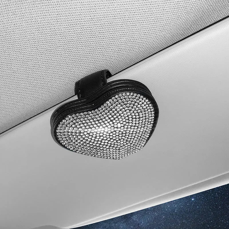 PU leather car sun visor organiser clip with magnetic sunglasses holder and document slot in diamond-pattern colour