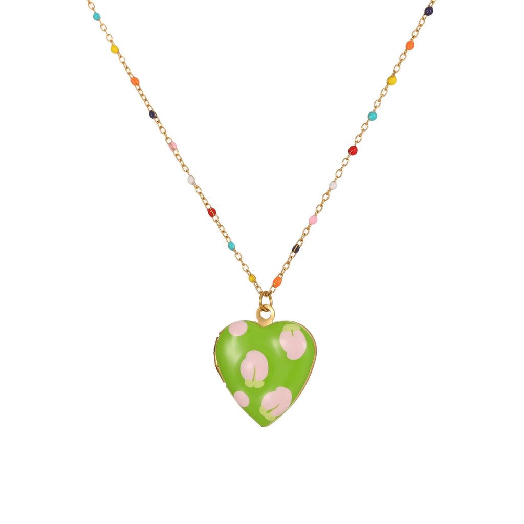 Women's gold plated stainless steel heart necklace with fruit pendant designs