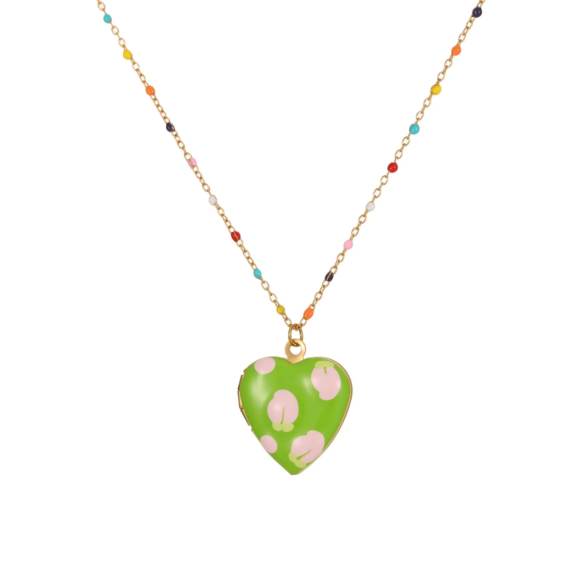 Women's gold plated stainless steel heart necklace with fruit pendant designs