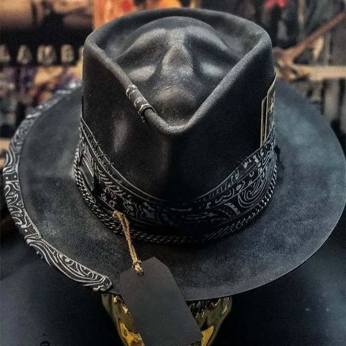 Handmade wool felt skull hat with conical crown design in skull colour for Halloween costume accessory