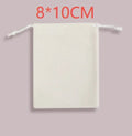 White drawstring storage bag 8x10cm fabric pouch on white background