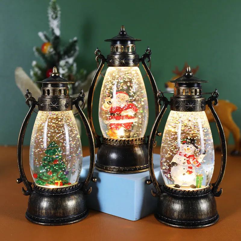Crystal ball light-emitting portable oil lamp Christmas decoration with snowman or elderly ornament theme