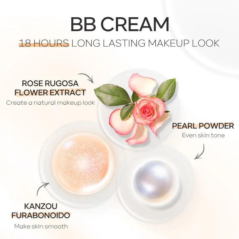 30ml BB cream bottle showing nine colour shades from ivory white to brown for natural makeup coverage