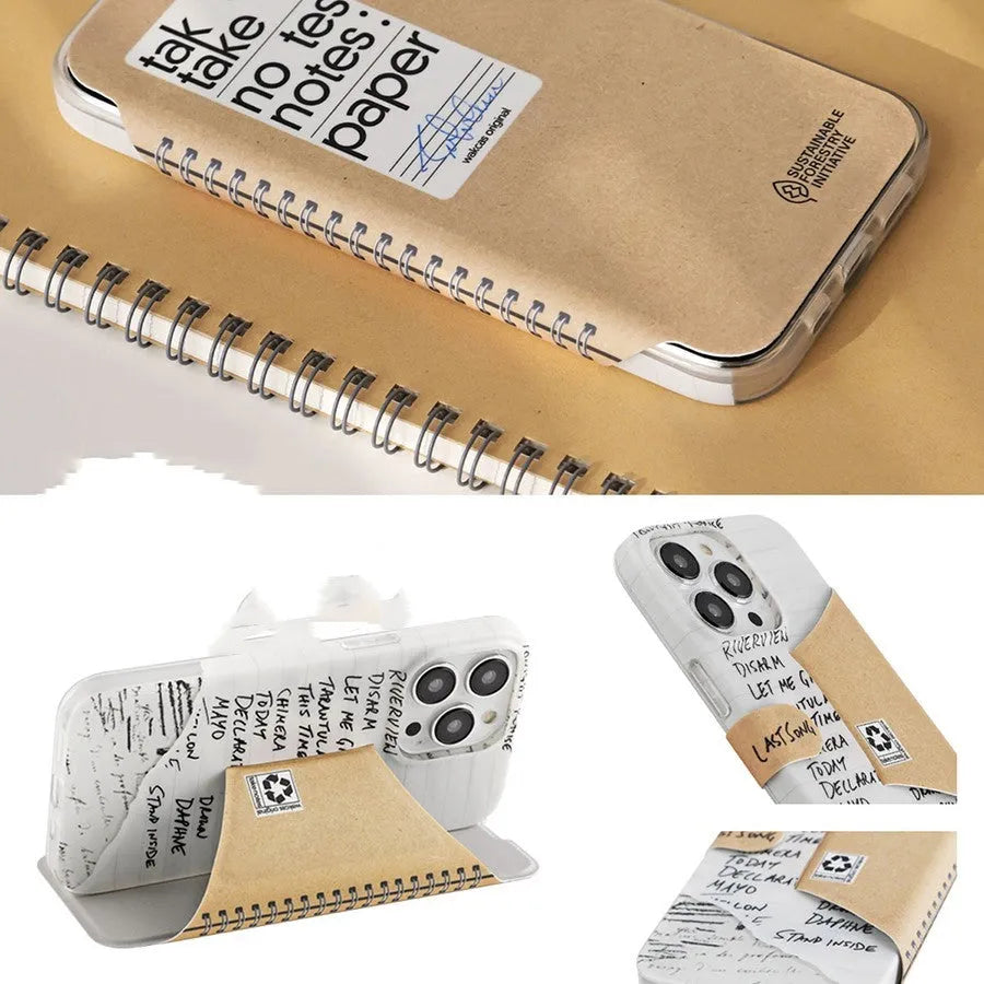 Minimalist TPU phone case with flip stand, kraft paper texture, for iPhone 14 13 12 11