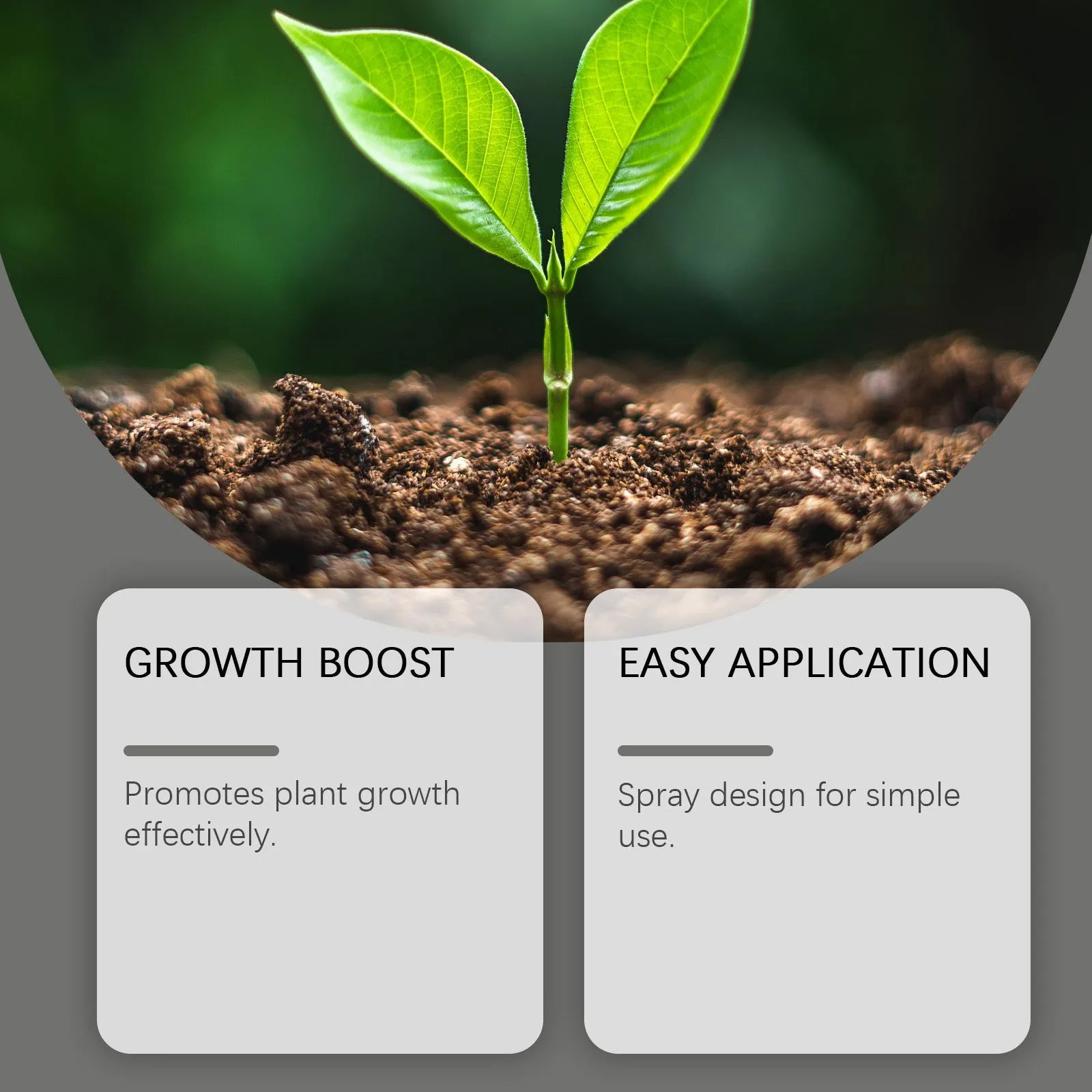 Plant Growth Boost 120ml plant nutrition spray bottle with ingredients listed: water, glycerin, urea, 1,2-hexanediol, potassium chloride