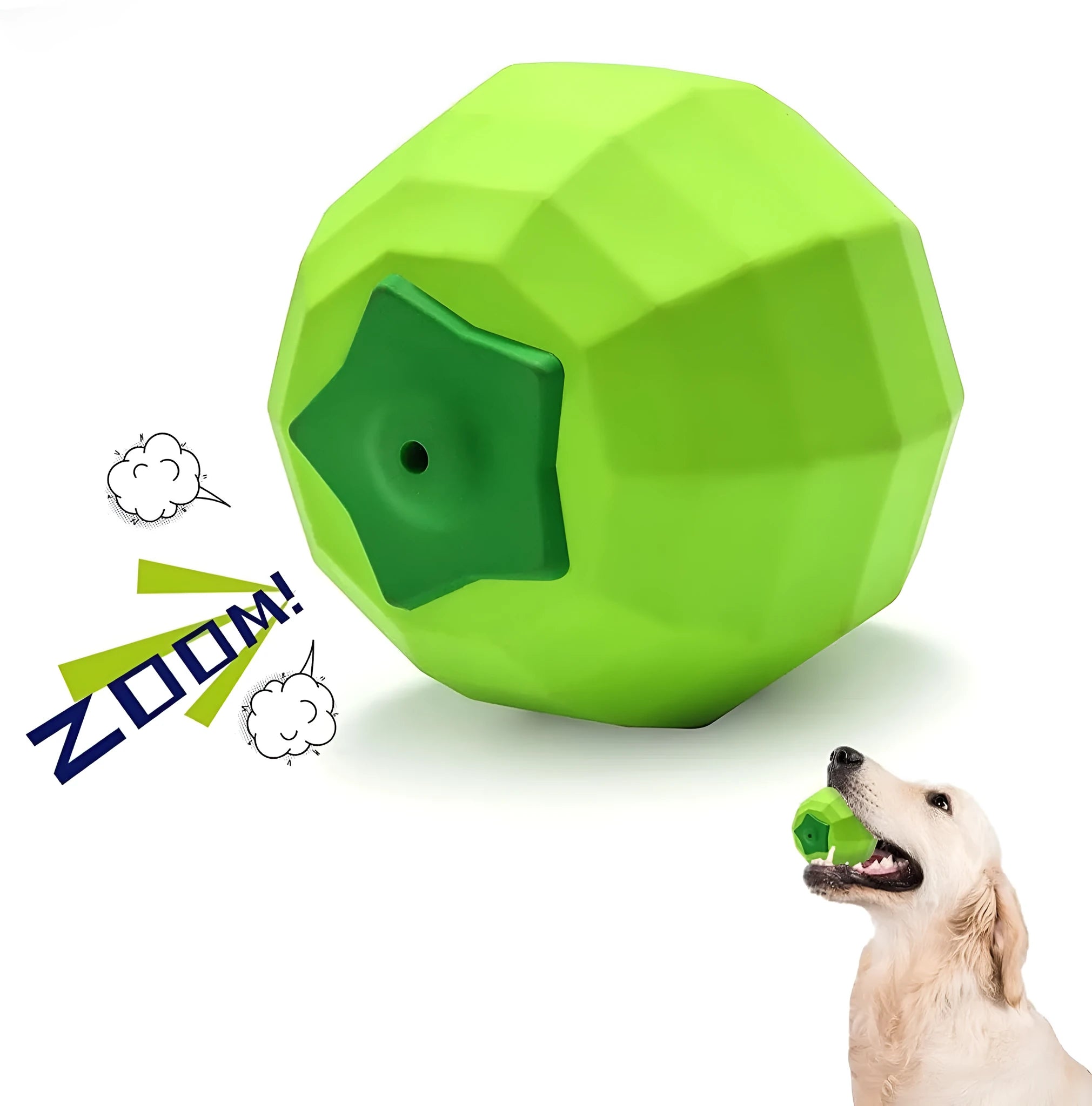 Green natural rubber dog ball chew toy for large breed dogs with squeaker