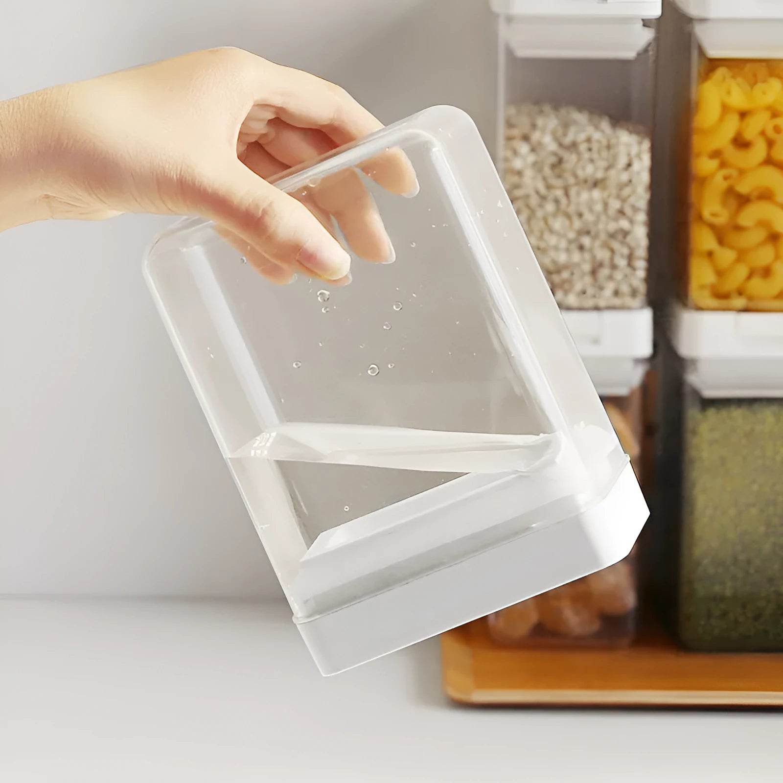 White transparent plastic grain storage container with 400ml capacity and Japanese design