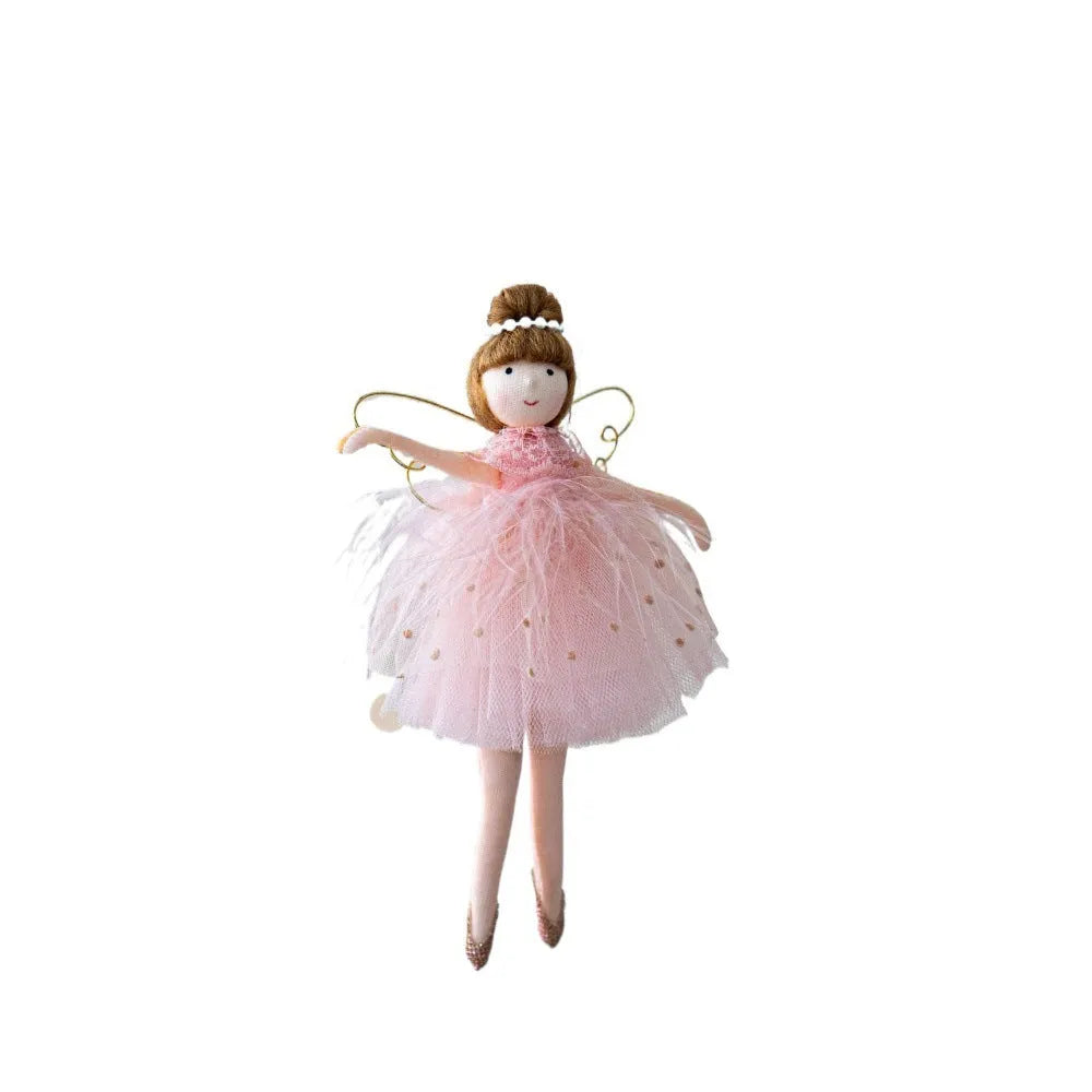 Pink cloth ballet girl angel doll plush pendant on a white background