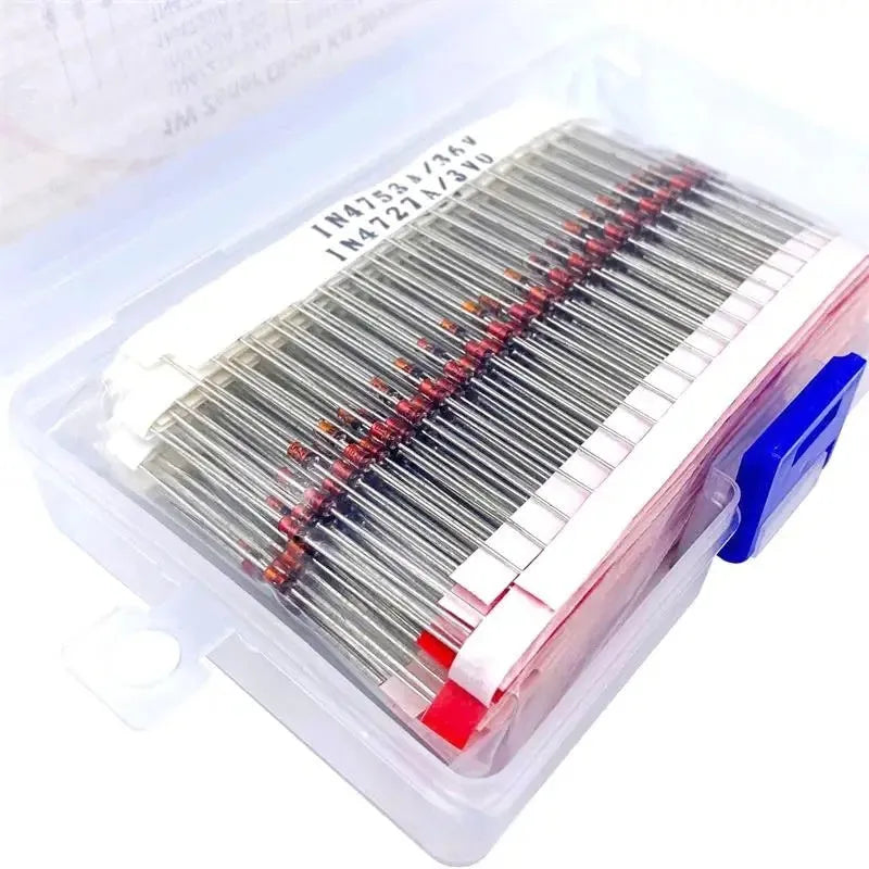 Boxed 1W Zener diode with crystal glass construction and 50V breakdown voltage