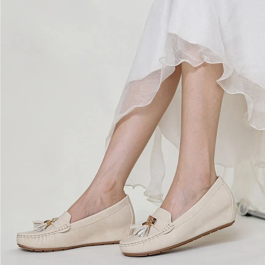 Flat heel height increasing insole nude casual work shoes with mid heel 3-5CM, round toe, artificial PU upper