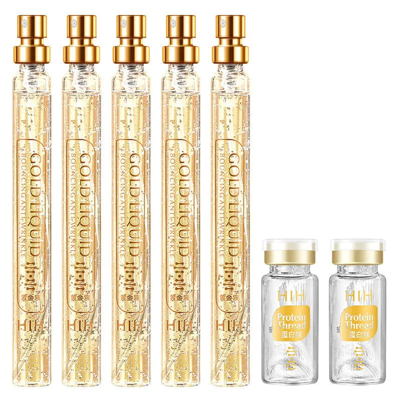 Gold Protein Peptide Kit facial essence set with 15ml vials and gold thread carving liquid