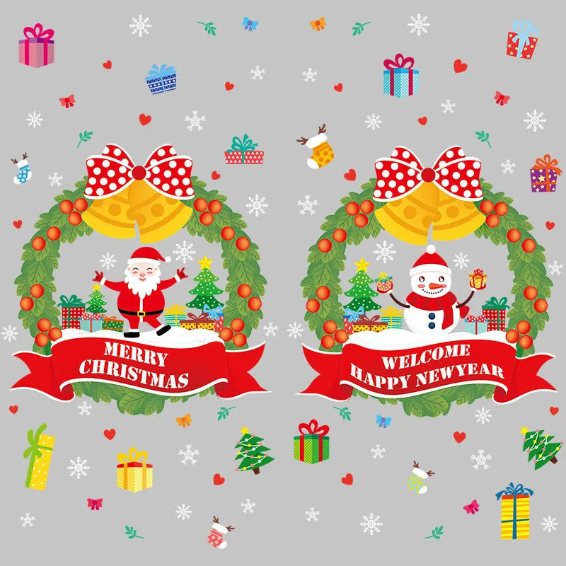 Non-adhesive electrostatic Christmas wall sticker with cartoon anime design measuring 60x45cm