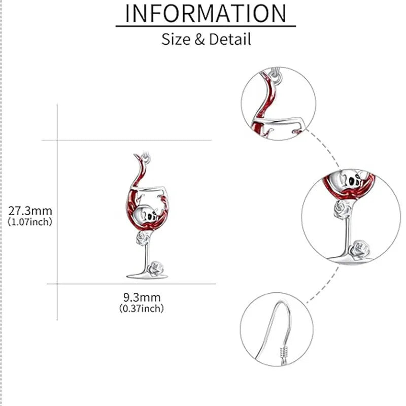 Halloween skull wine glass geometric zinc alloy electroplated earrings silver tone