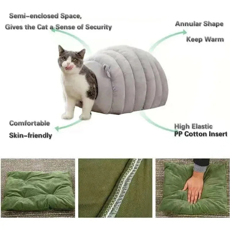 Plush cat bed house in brown with removable cushion, 38x42x33cm, for small pets