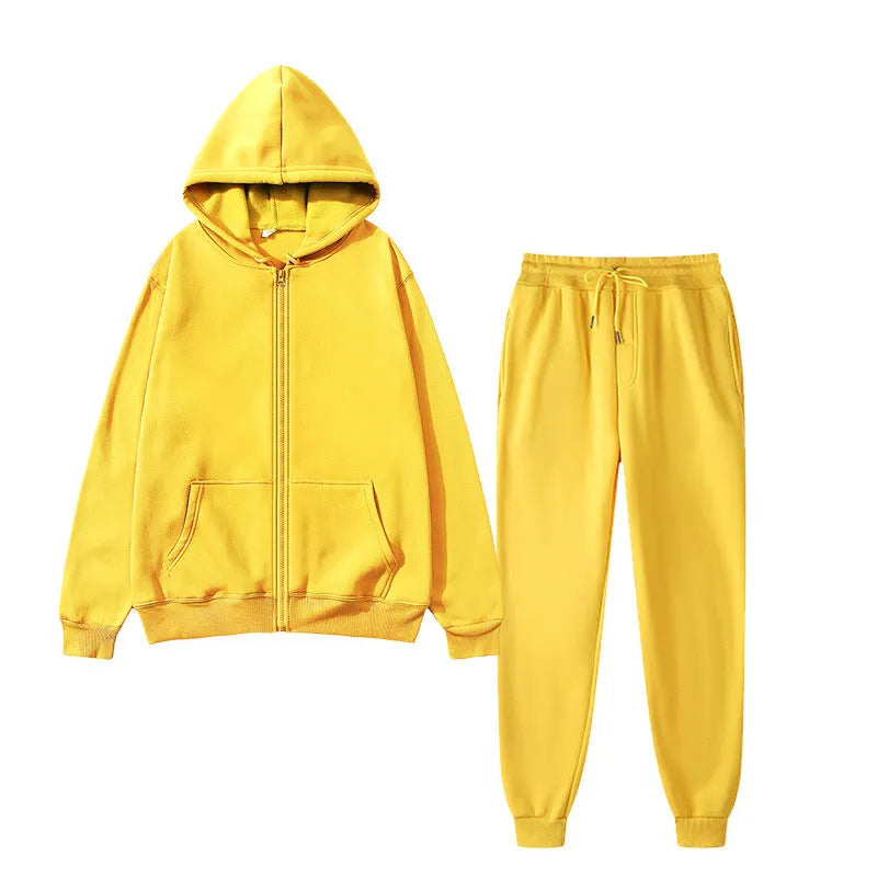 Men's solid colour sports fleece suit with long sleeve jacket and jogger pants in grey